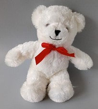 Anico White Bear Plush. Red Bow. Soft. 11" Tall