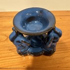 3 Lucky Elephant Trunks Up Ceramic Incense Dish Blue Glossy New — photo 4