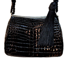 Morabito Paris / Vintage Croc Black Handbag Purse Crystals Real Silver Hardware