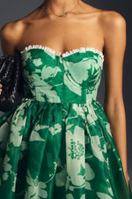 Anthropologie Selkie Floral Corset Dress Puff Hem Green Tea Party Size M NEW