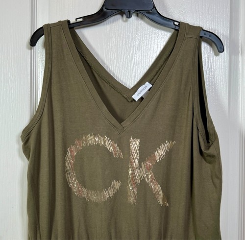 Calvin Klein V neck Sleeveless Shorts Romper Olive Green Women's Size XL - Picture 3 of 9