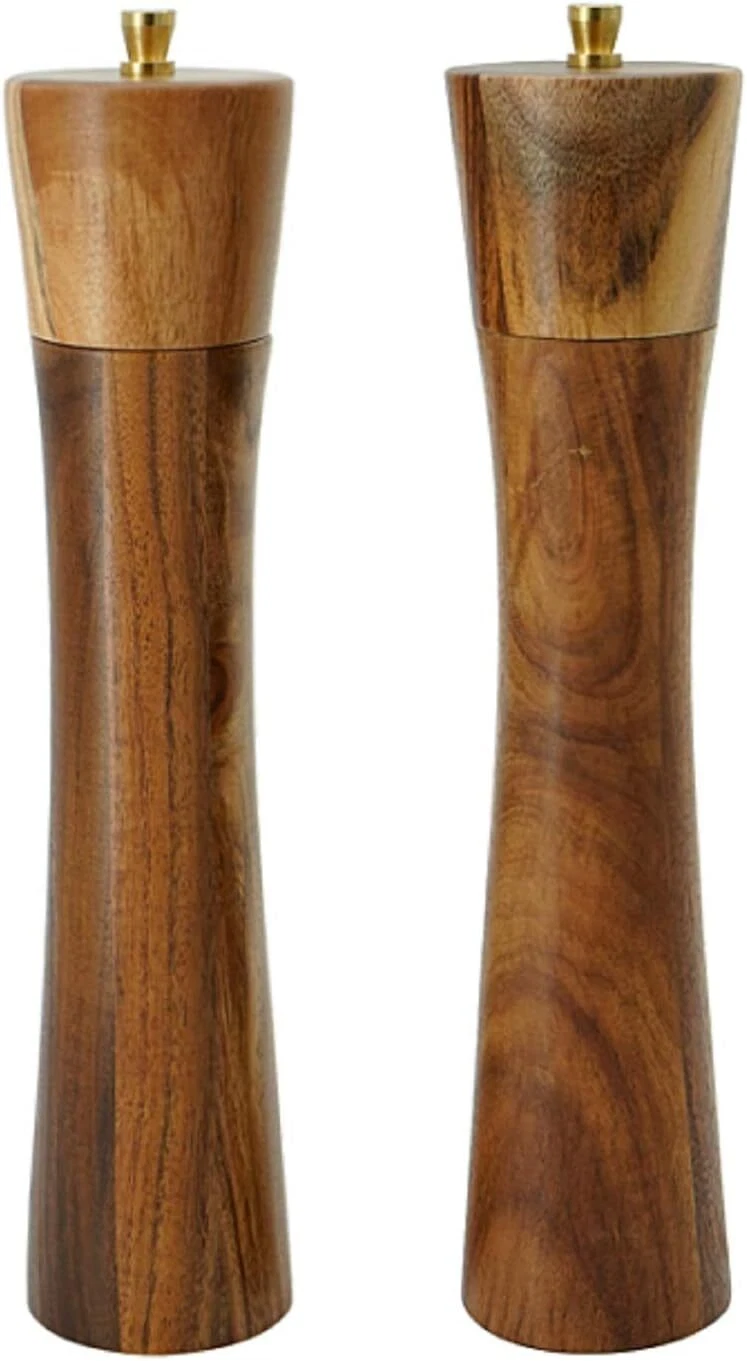 Salt and Pepper Grinder Set,10Inch Acacia Wood Salt and Pepper Grinders Refillab