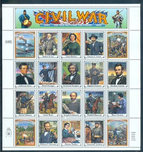 US 2975 Civil War between the States, Complete Sheet/20 MNH
