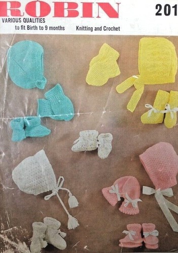 Vintage Strick-/Häkelanleitung**Baby/Jungen/Mädchen Mütze x3 & Helm**Stiefel