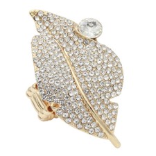 Lavencious Leaf Design Crystal Stretch Ring for Women Statement Rings Fit