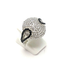 624. toller Kuppel Ring funkelnde Zirkonia Steine schwarz klar 925 Silber RG.54