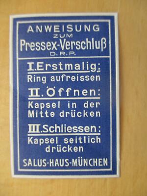 (9428) Reklamemarke - Anweisung zum Pressex-Verschluß, Salus-Haus München