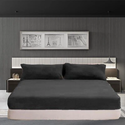 Teddy Fleece Fitted Sheet or Pillowcase Thermal Warm Single Double King Bedding