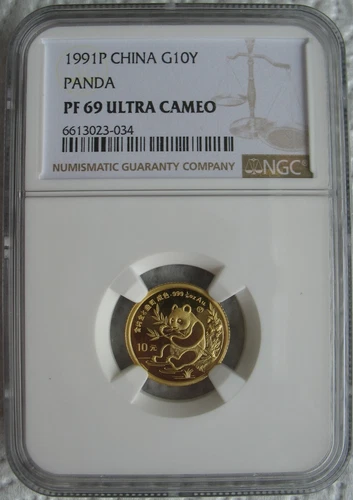 1991-P China Panda 1/10oz Gold 10 Yuan NGC PF-69 Ult.Cameo