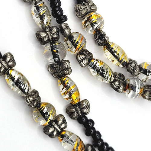 Handcrafted Art Glass Splatter Bead w Black Silver Tone ID Badge Holder Necklace - Picture 9 of 23