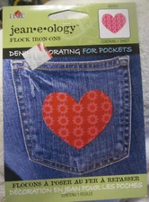 1 Jean-e-ology flock Iron-On Heart Patch New,Valentine's Day,love ++