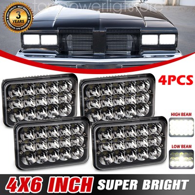 Black 4pcs 4x6'' Led Headlights Hi/Lo Beam For 1980-1996 Oldsmobile Cutlass Ciera