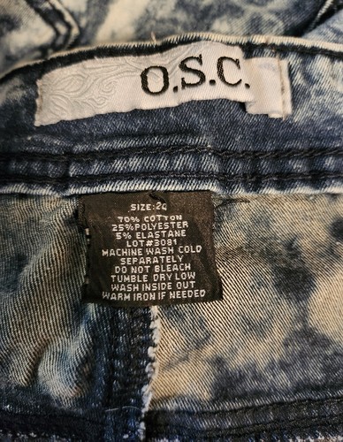 O.S.C. SUPER STRETCHY SKINNY ACID WASH SIZE 24 WOMENS PREWASHED BLUE JEANS - Picture 6 of 14