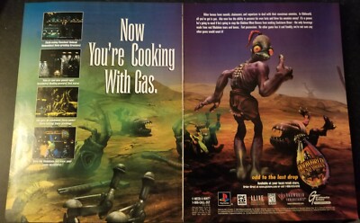 Playstation 1 / PC: ''ODDWORLD Abe's Exoddus'', 2-page vintage print Ad 1998