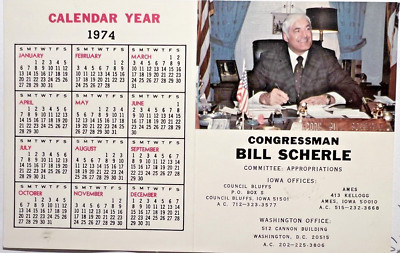 1974 IOWA CONGRESSMAN BILL SCHEREL Calendar District Map & County Lic Numbers C8