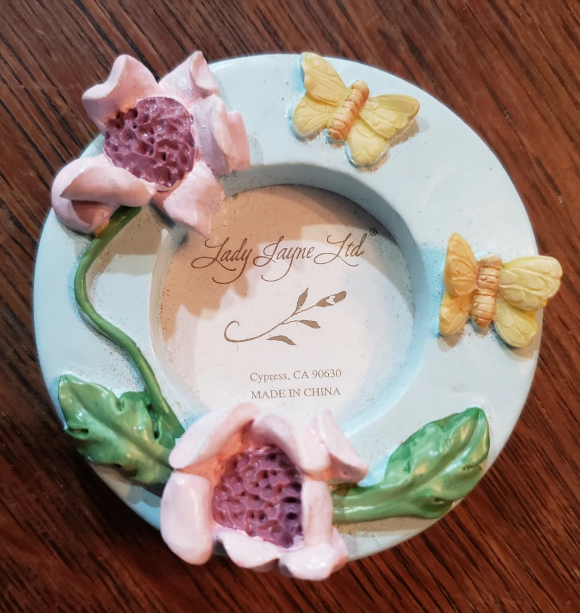 cute Lady Jayne Ltd 3 x 3 ceramic blue Frame w pink roses yellow  butterflies new | eBay