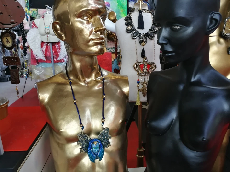 Butterfly Coccon Moth Doll Head Jewelry Necklace Pendant Art Deco Silkworm Charm - Image 3 of 4