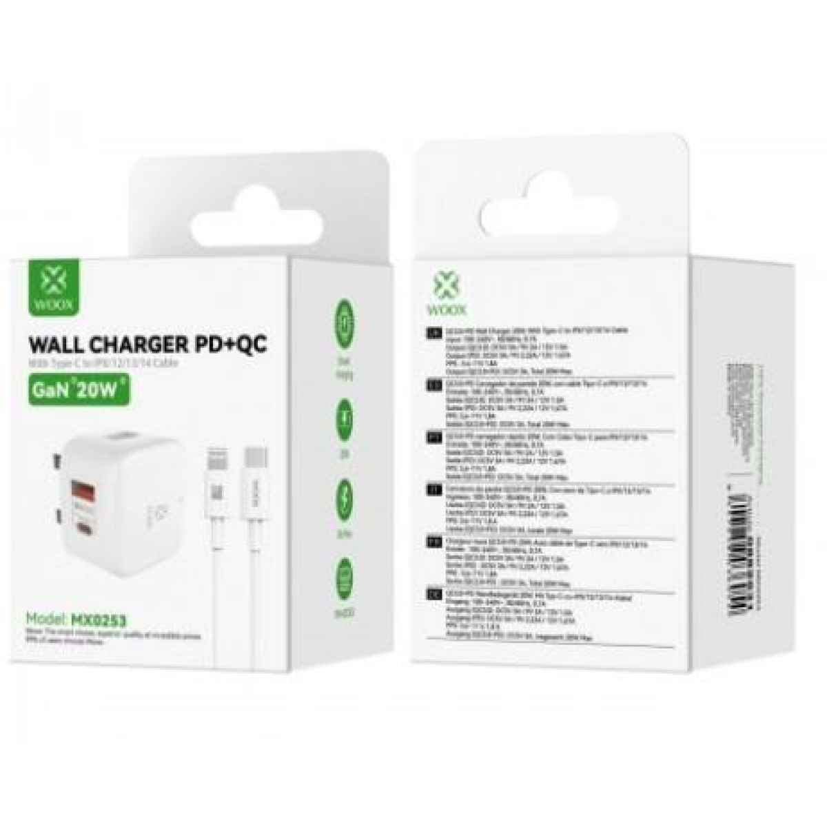 Woox Mx0253 20W Pd+Qc Home Charger With Type-C To Lightening Fast Cable, 5V 3A, White - Image 2