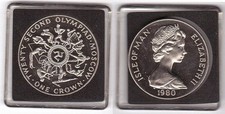 Isle of Man 1 Crown 1980 aUNC XXII Summer Olympic Games Moscow runner at top