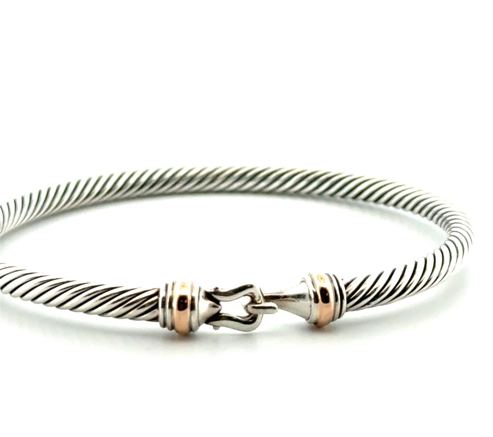6.75” Medium David Yurman 925 Sterling & 18k Gold Cable Flex Buckle Bracelet