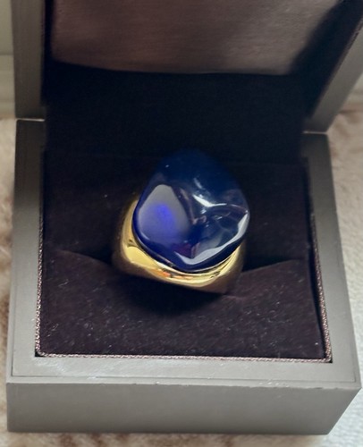 Kenneth Jay Lane Blue Resin Nugget Gold Plated Adjustable Ring Discontinued 1233 - Picture 15 of 18
