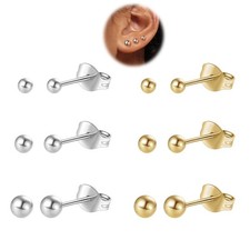6 Pairs Surgical Steel 14K Gold Plated Ball Stud Earrings Set, 3/4/5mm Hypo...