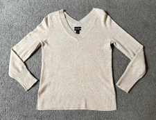 Halogen Women's Tan V-Neck 100% Cashmere Sweater - Size Small