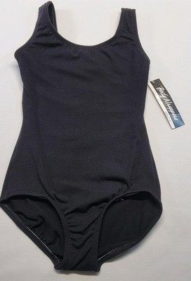 Body Wrappers Tank Leotard Black Scoop Front & Back Neckline Wide Straps SZ SA