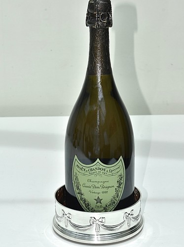 Favoloso sottobicchiere bottiglia champagne/vino in argento sterling di B&Co: in scatola 2000.:174 g - Foto 17 di 24