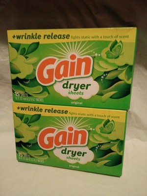 Gain Original Scent Dryer Sheets Wrinkle Release 2 Boxes 15 Sheets Each