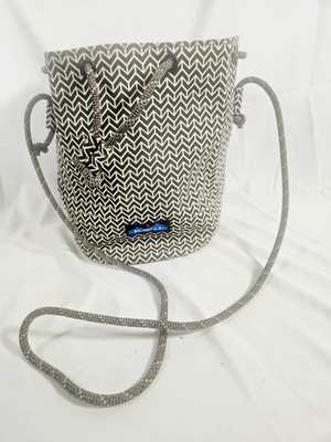 Kavu Brown and Tan Chevron Patterned Drawstring Purse Bucket Bag NEW WITH TAGS