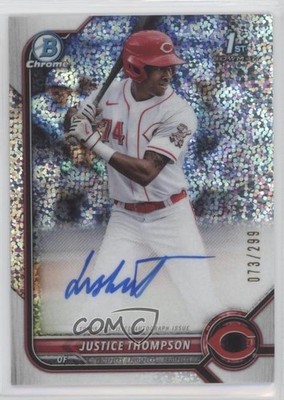 2022 Bowman Chrome Prospect Speckle Refractor 73/299 Justice Thompson Auto 04e3