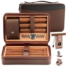 Cigar Humidor, Leather Cedar Wood Travel Cigar Case and Multifunctional in 1 ...