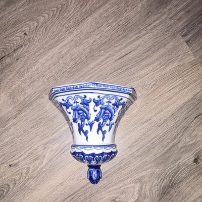 Formalities by Baum Bros. Blue & White Ceramic Glazed Floral Wall Planter