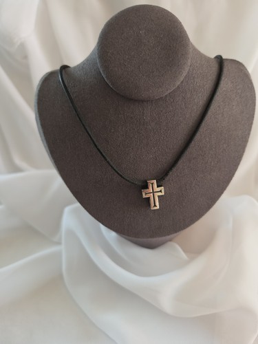 James Avery Retired Sterling Cross Pendant w Leather Cord Necklace 16"