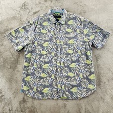 Tommy Bahama Tropical Seersucker Shirt XL Blue Palm Leaf Short Sleeve Button Up
