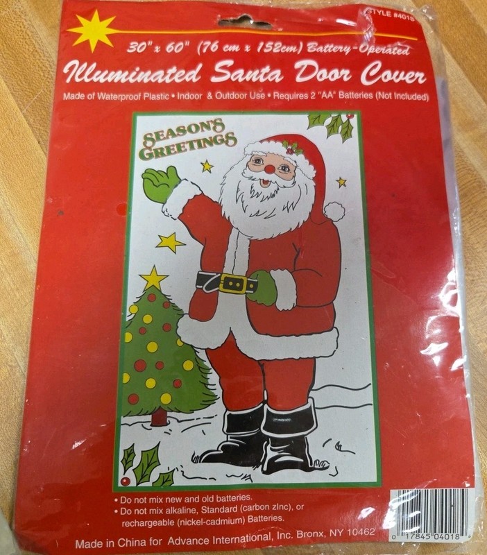 VTG Illuminated Santa Door Cover 30"×60" NOS Waterproof Rare Indoor Outdoor