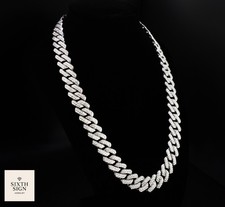 Moissanite Cuban Link Chain 15MM Iced Out Silver Miami Necklace 20”-22”
