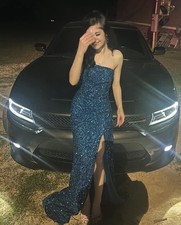 Sherri hill Blue Sequin Size 2 Dress