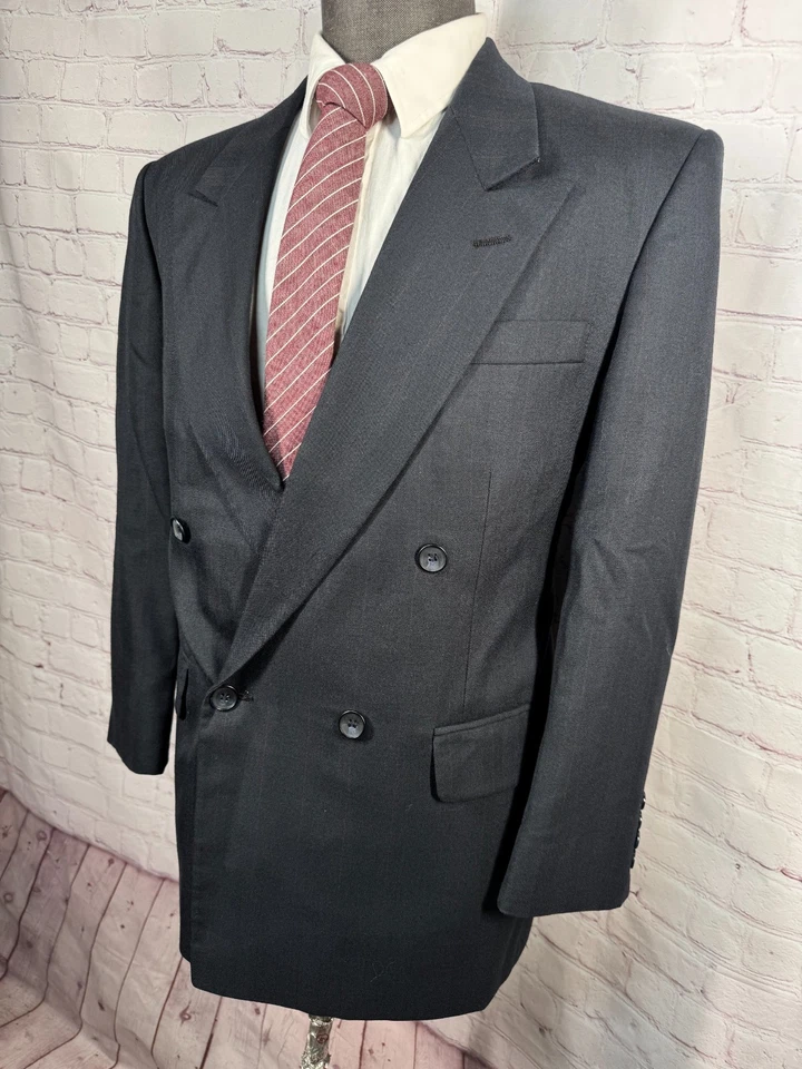 STAFFORD Mens Black PINSTRIPE WOOL Pleated 2 Piece Suit 40S Jacket 35x28 Pant - Image 3 of 4