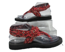 Skechers Yoga Foam Sandals Womens 6 Cali Meditation Studio Kicks Thong Red Print