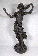 Pair of Antique Spelter Figurines, Breton Peasant Man and Woman in Folk Dress on Ebonized Wood Bases — listing 3
