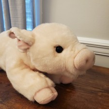 Aurora Miyoni Pink Pig Plush Laying Realistic Stuffed Farm Animal Piglet 16"