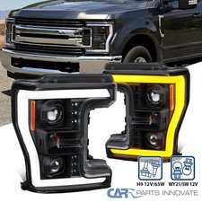 Black Fits 2017-2019 Ford F250 Projector Headlights Switchback LED Strip Lamp