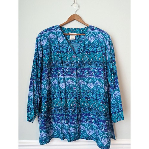 Mark Fore Strike Vintage 2 Piece Set Blouse Trousers Large Floral Blue