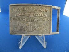Vintage Levi Strauss Company Original Riveted Brass Belt Buckle USA