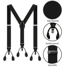 Mens Back Belt Dual-use 3 Clips,6 Buttons Leather Nylon Suspenders Suit Business
