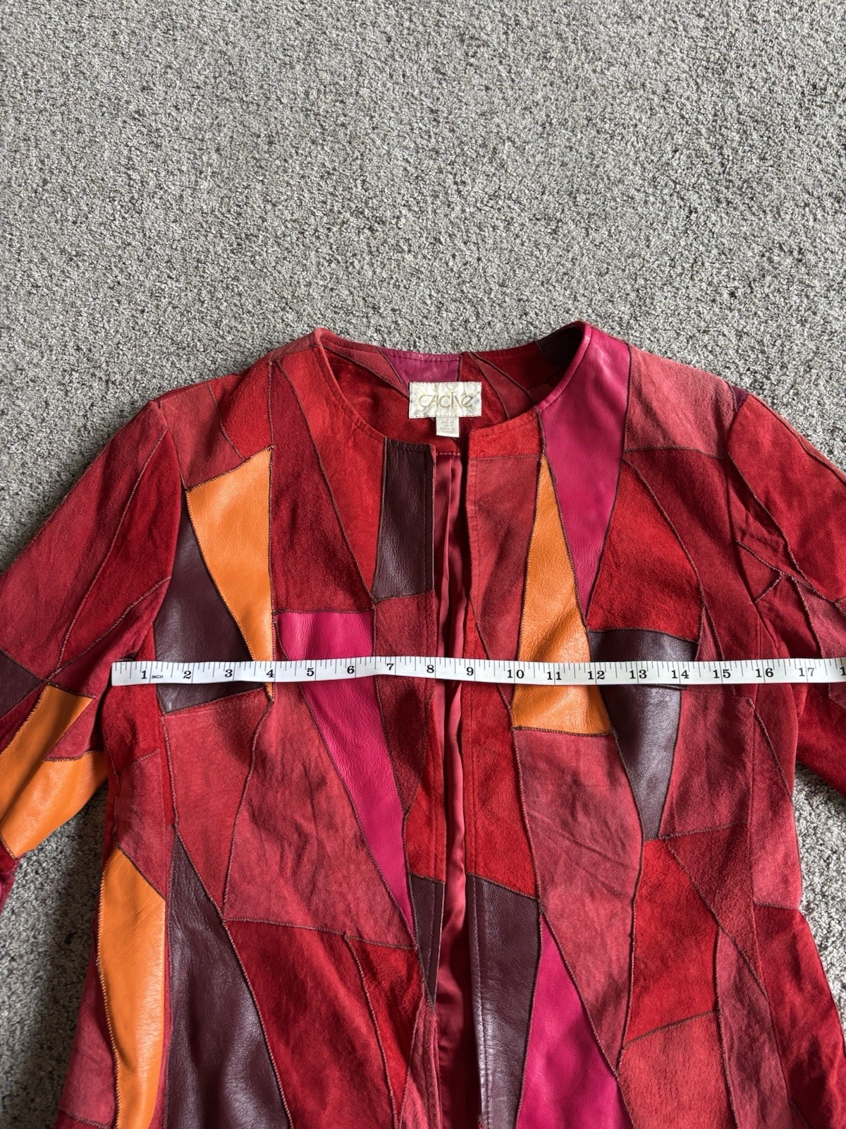 Vintage Cache Patchwork Leather Jacket Red Pink O… - image 4