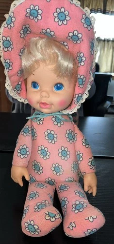Vtg 1969 Mattel Baby Flip Flop Pull String Turnover Talker RARE Doll For Repair