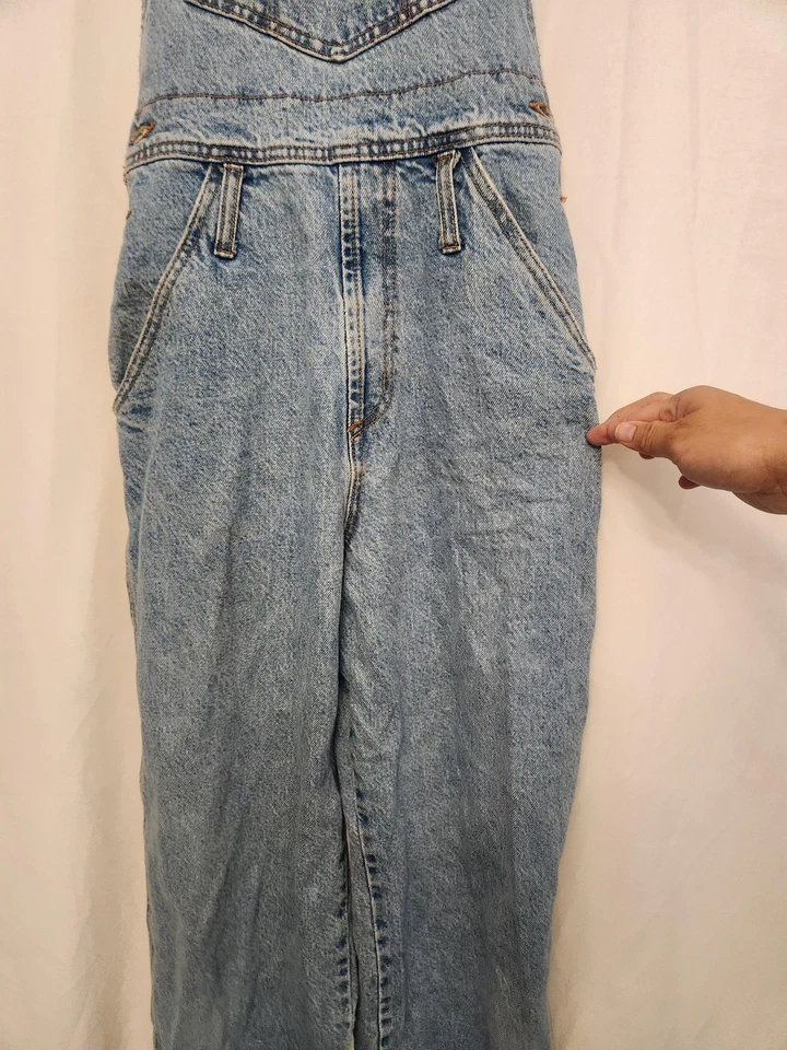 Macacão Bongo Vintage Feminino 16 Azul Denim Babador Alças Ajustáveis Feito nos EUA Anos 90 - Imagem 3 de 4